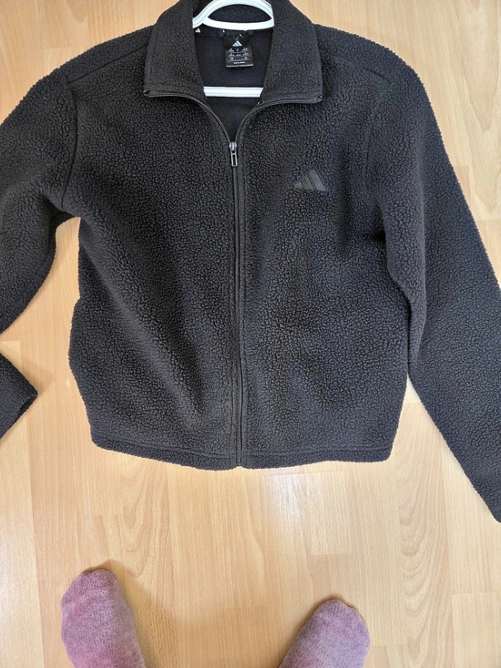 Adidas Black Sherpa Fleece Full-Zip Jacket Cozy Winter Activewear Sz L
